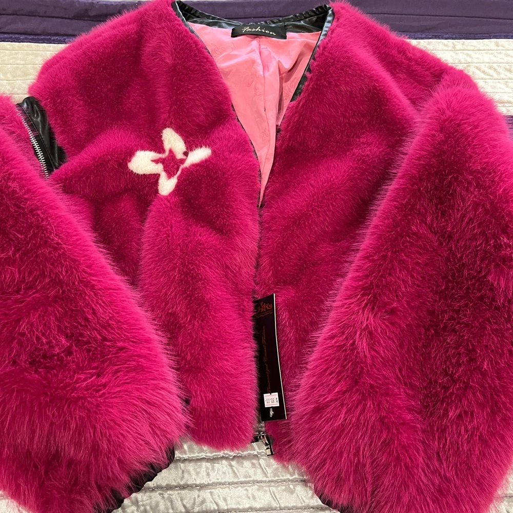 Pink vibrant fuchsia Faux Fur Jacket new